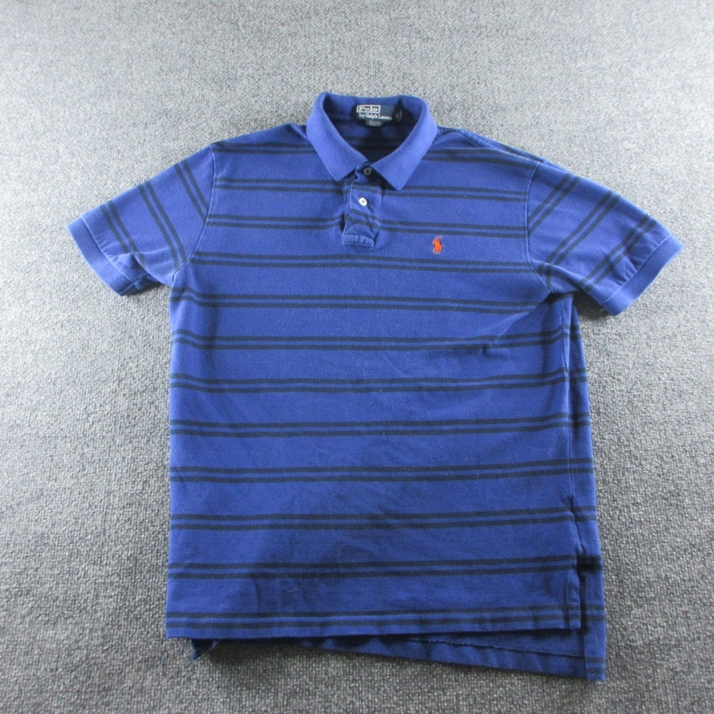 Polo Ralph Lauren Polo Shirt Mens L Blue Striped Short Sleeve Cotton Logo